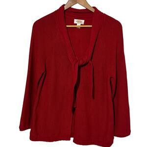 Vintage Talbots Size Medium Red Open Front Tie Collar Sweater